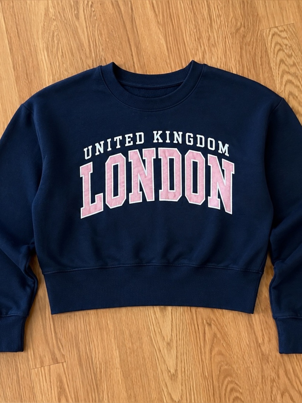 Abercrombie & Fitch Navy Crewneck with Pink 'London' Graphic - Kids
